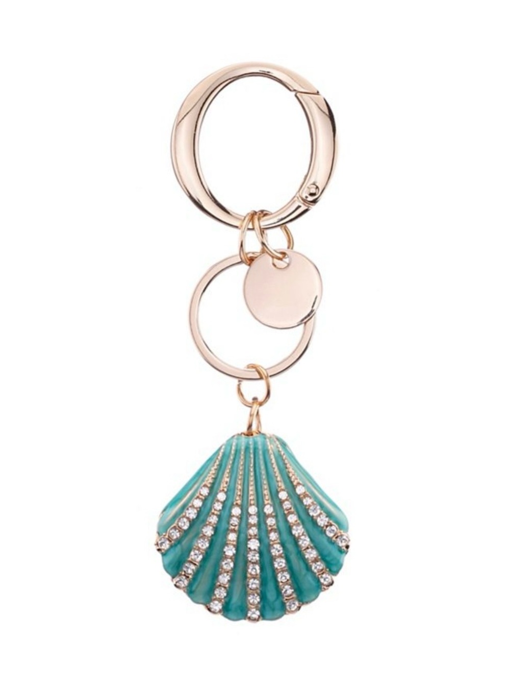 Turquoise Shell Keychain Bag Charm with Rhinestones